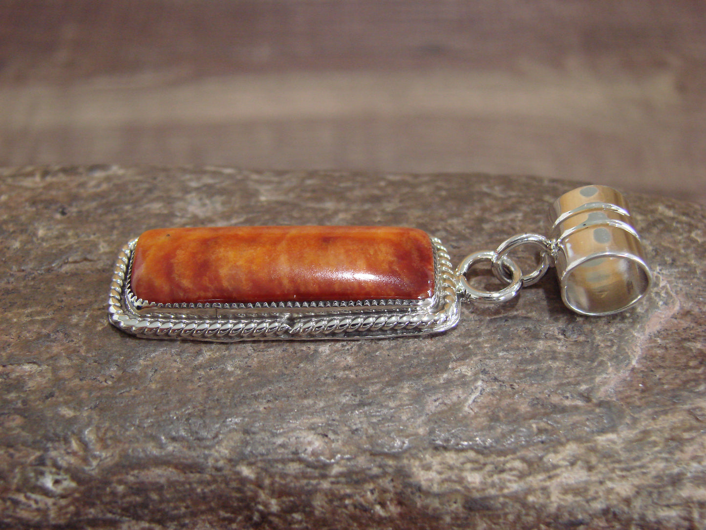 Native American Navajo Indian Sterling Silver & Spiny Oyster Pendant by Yazzie