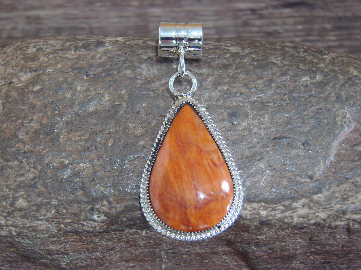 Native American Navajo Indian Sterling Silver & Spiny Oyster Pendant by Yazzie