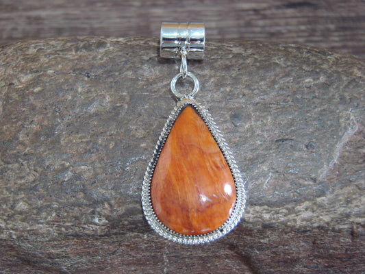 Native American Navajo Indian Sterling Silver & Spiny Oyster Pendant by Yazzie