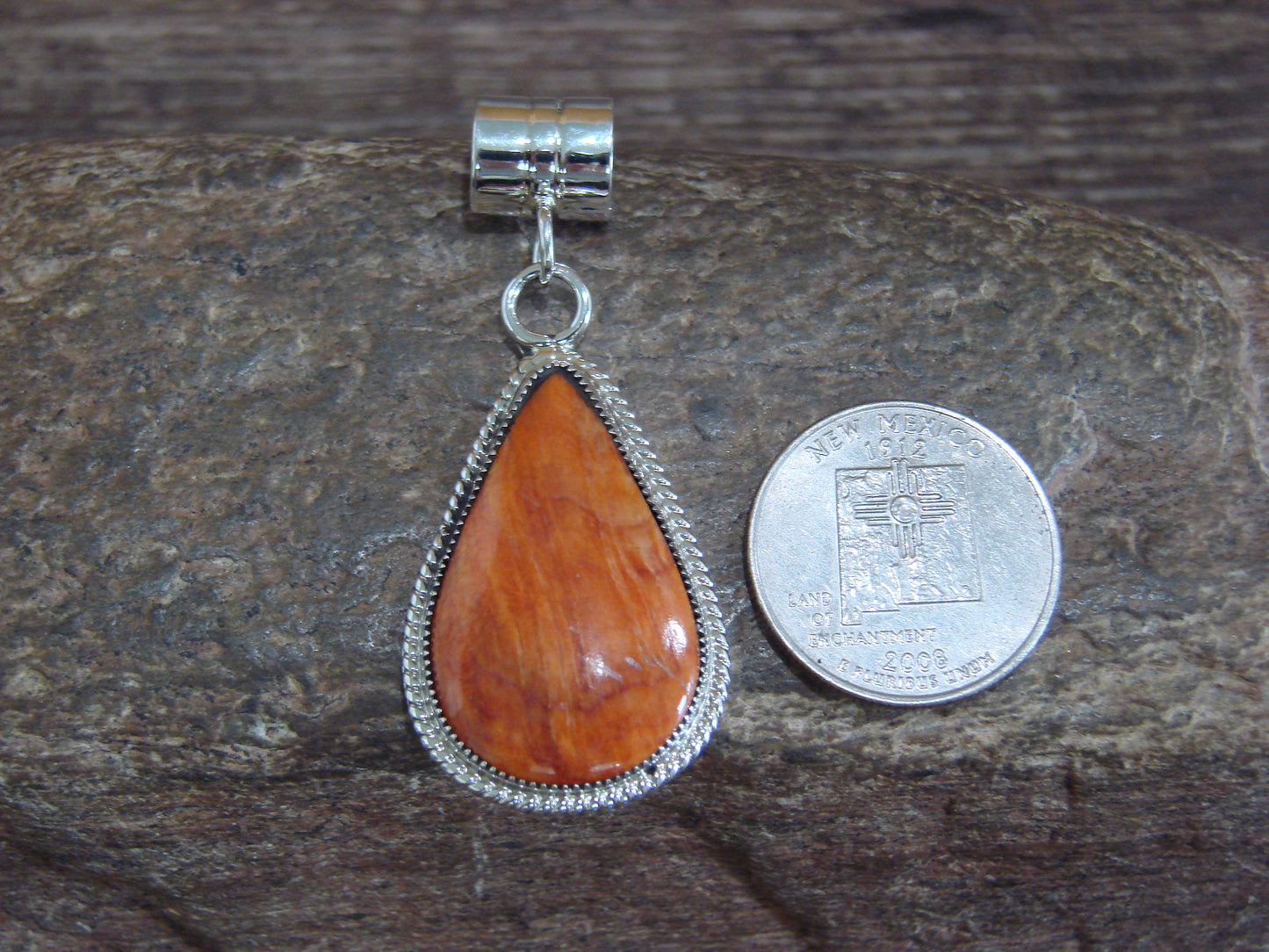 Native American Navajo Indian Sterling Silver & Spiny Oyster Pendant by Yazzie