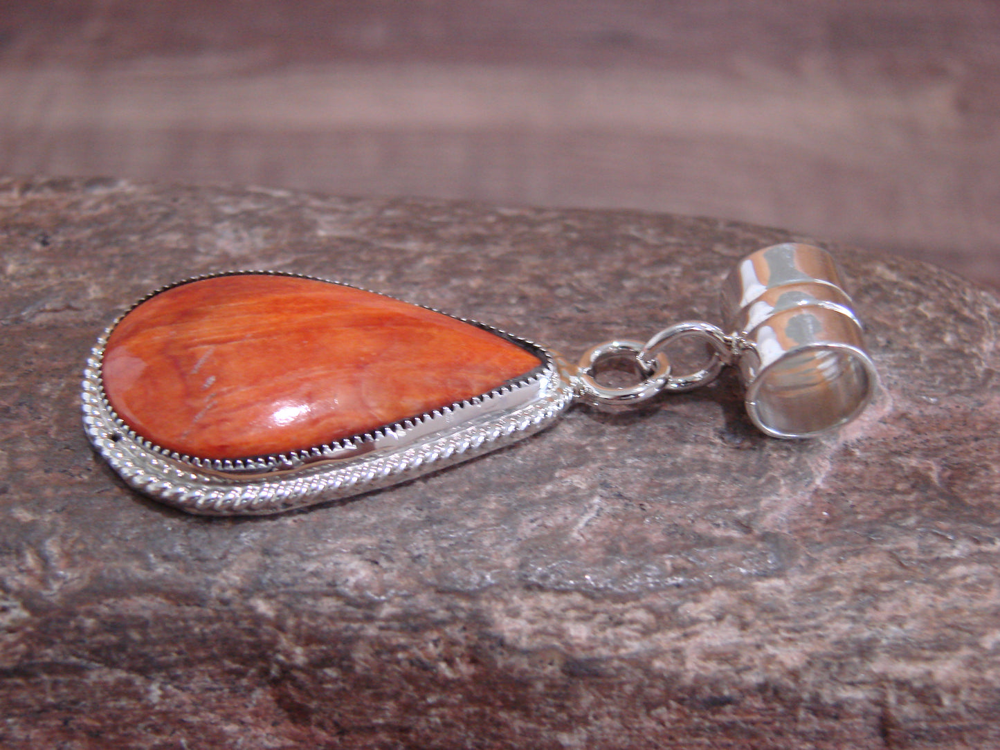 Native American Navajo Indian Sterling Silver & Spiny Oyster Pendant by Yazzie