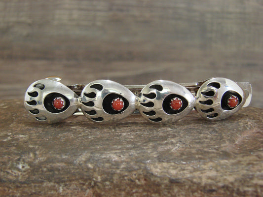 Native American Sterling Silver Coral Bear Paw Hair Barrette by Leta Parker
