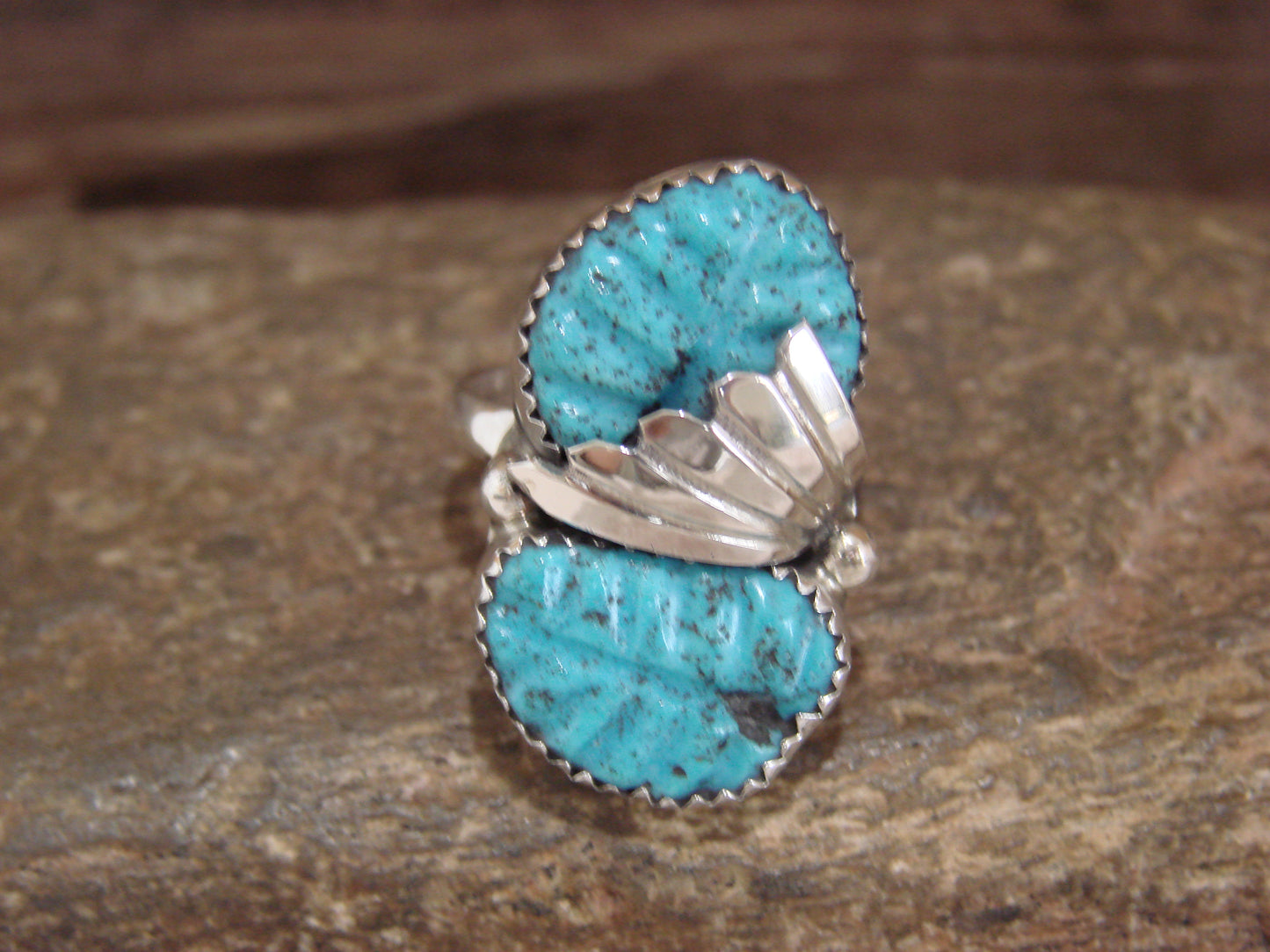 Native American Sterling Silver Turquoise Feather Ring by Tsattie - Size 6