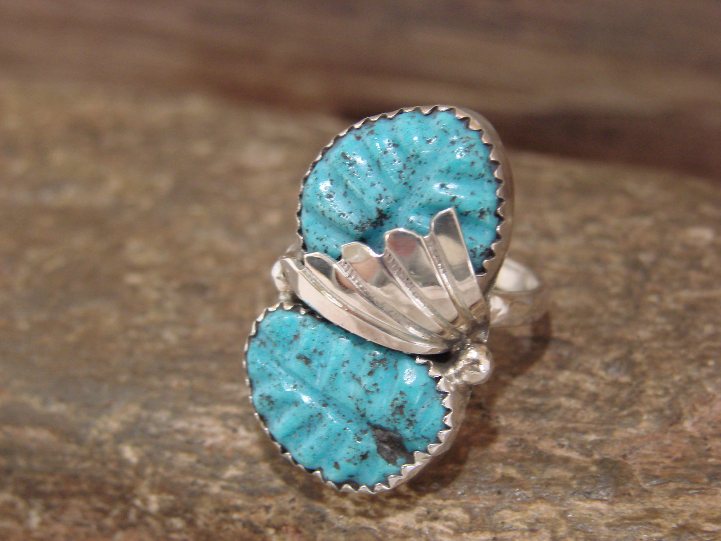 Native American Sterling Silver Turquoise Feather Ring by Tsattie - Size 6