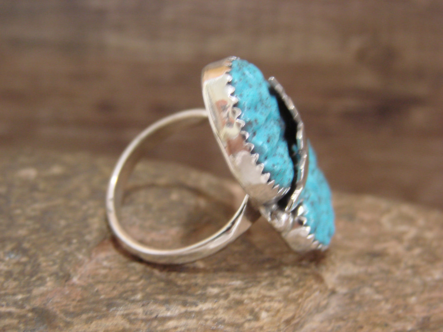 Native American Sterling Silver Turquoise Feather Ring by Tsattie - Size 6