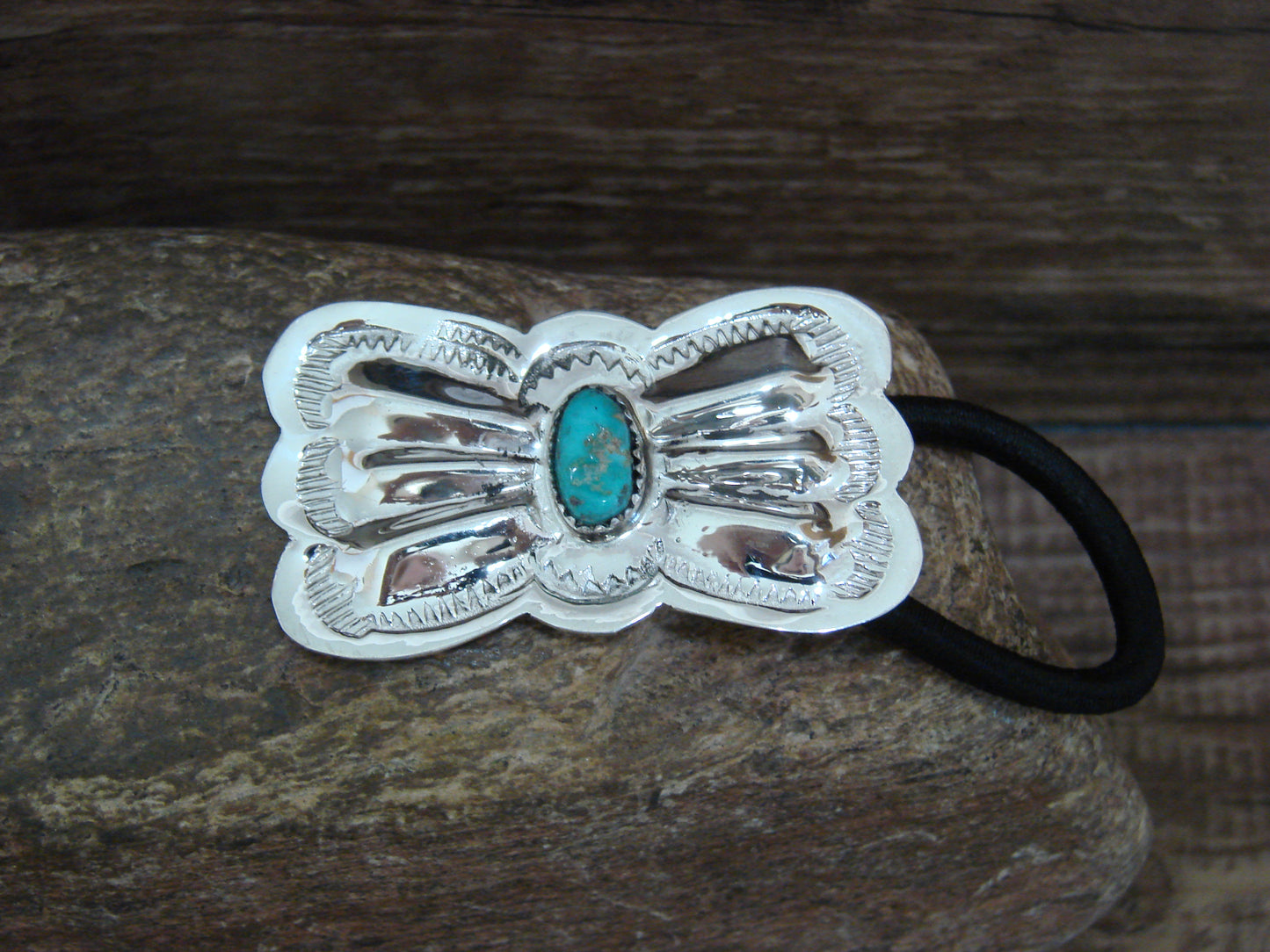 Native American Sterling Silver & Turquoise Concho Hair Tie by Yazzie