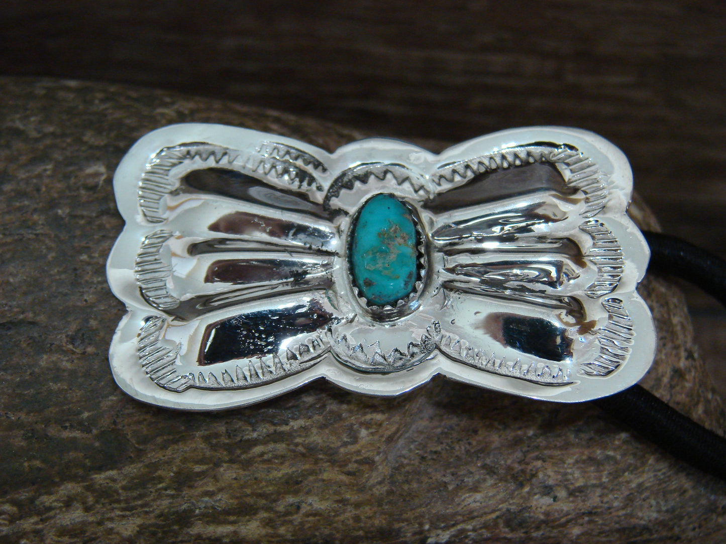 Native American Sterling Silver & Turquoise Concho Hair Tie by Yazzie