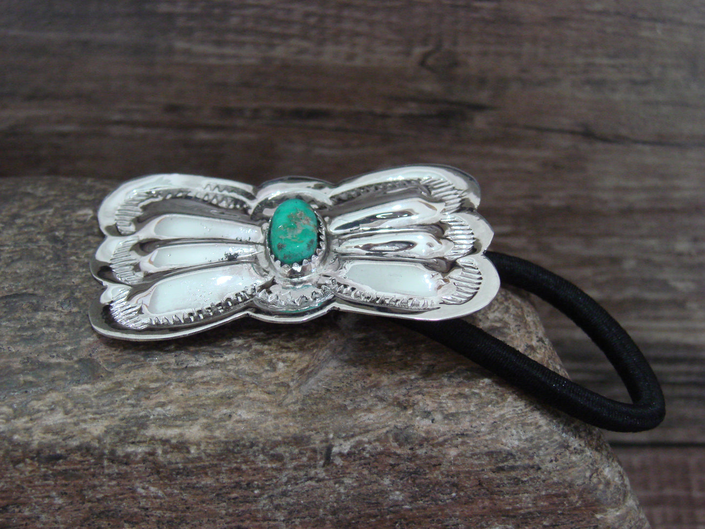 Native American Sterling Silver & Turquoise Concho Hair Tie by Yazzie