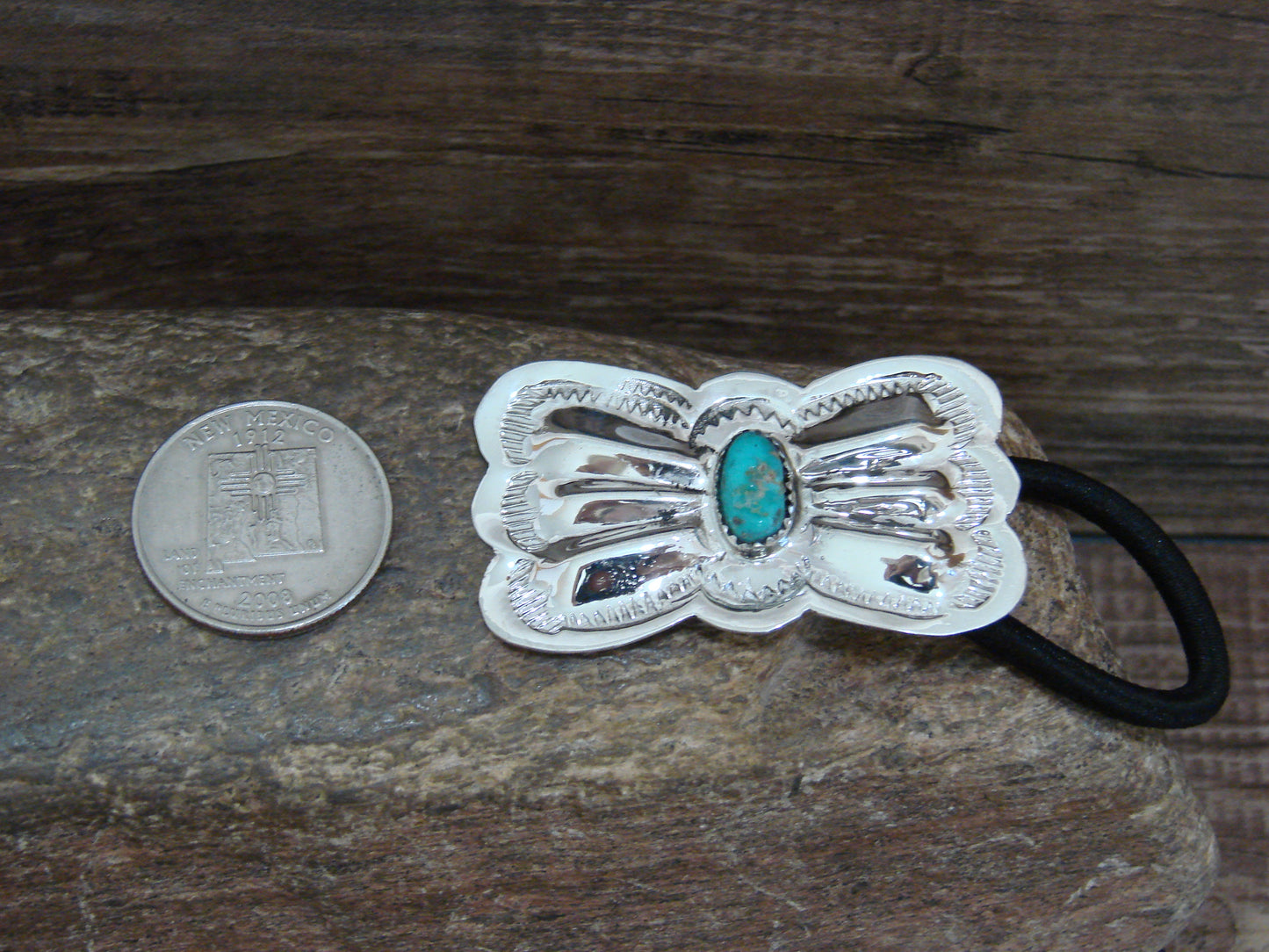 Native American Sterling Silver & Turquoise Concho Hair Tie by Yazzie