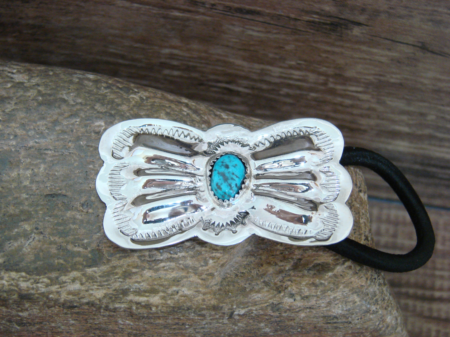 Native American Sterling Silver & Turquoise Concho Hair Tie by Yazzie