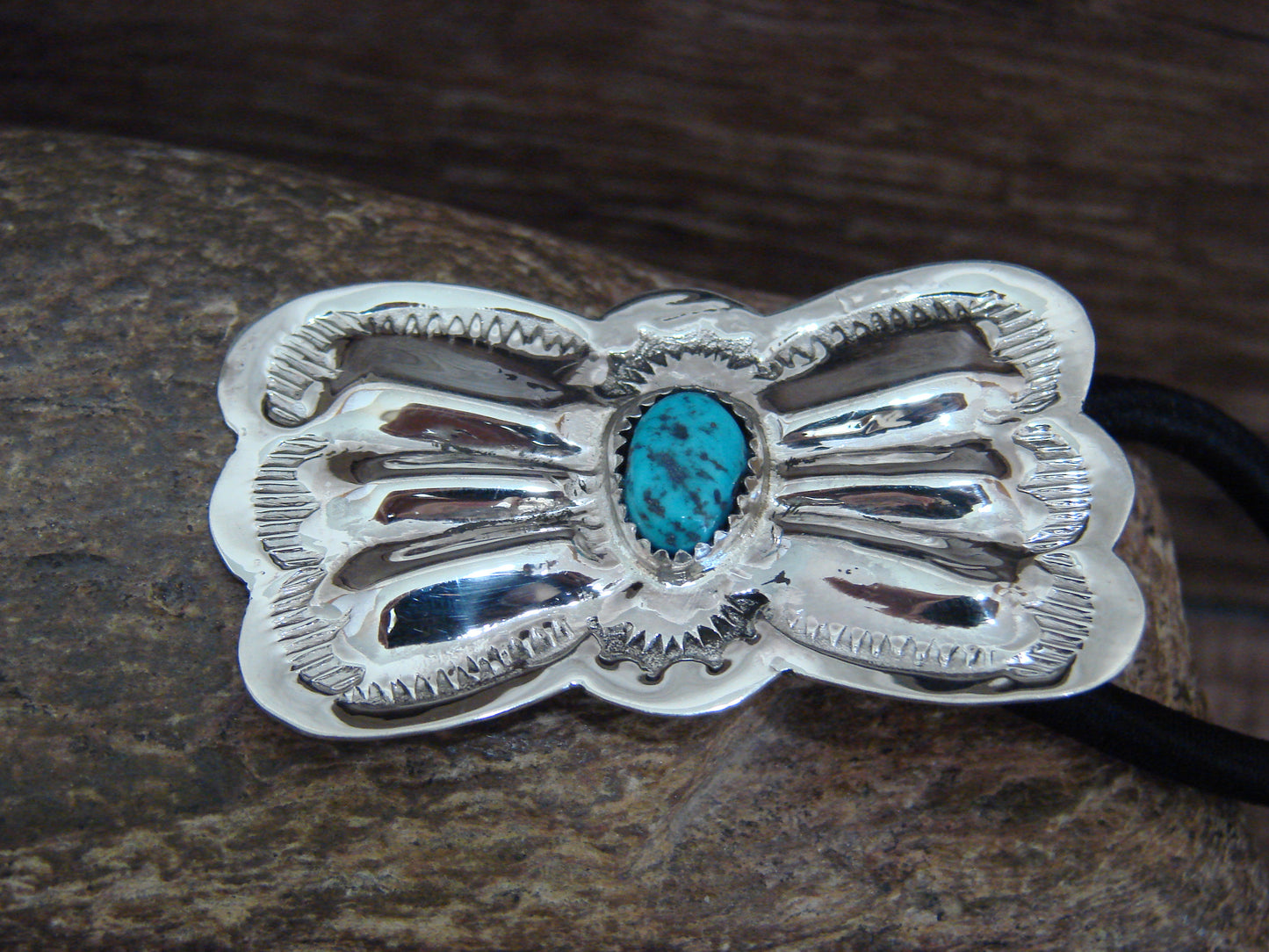 Native American Sterling Silver & Turquoise Concho Hair Tie by Yazzie