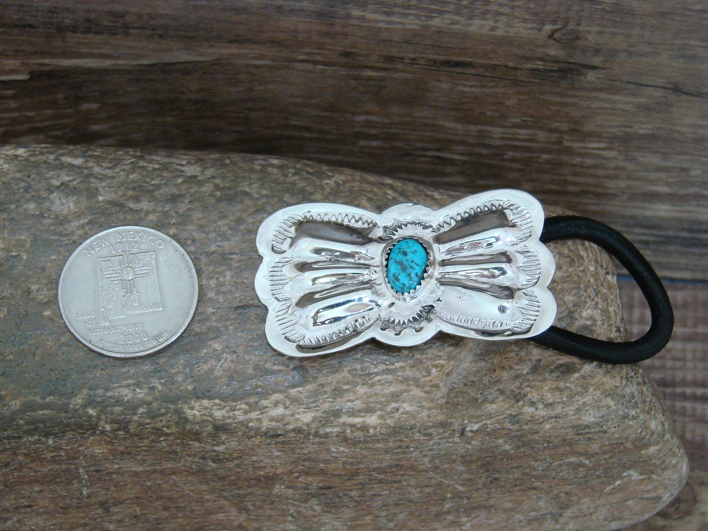Native American Sterling Silver & Turquoise Concho Hair Tie by Yazzie