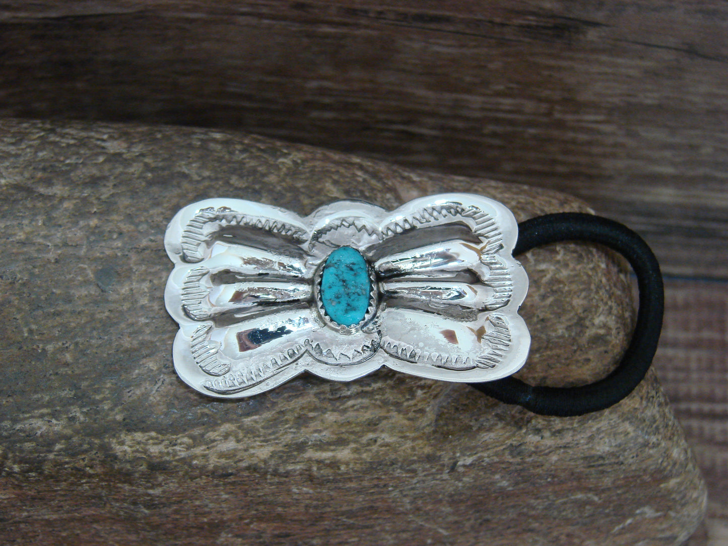 Native American Sterling Silver & Turquoise Concho Hair Tie by Yazzie
