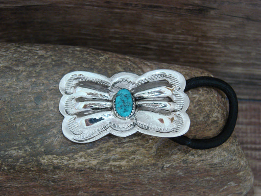 Native American Sterling Silver & Turquoise Concho Hair Tie by Yazzie