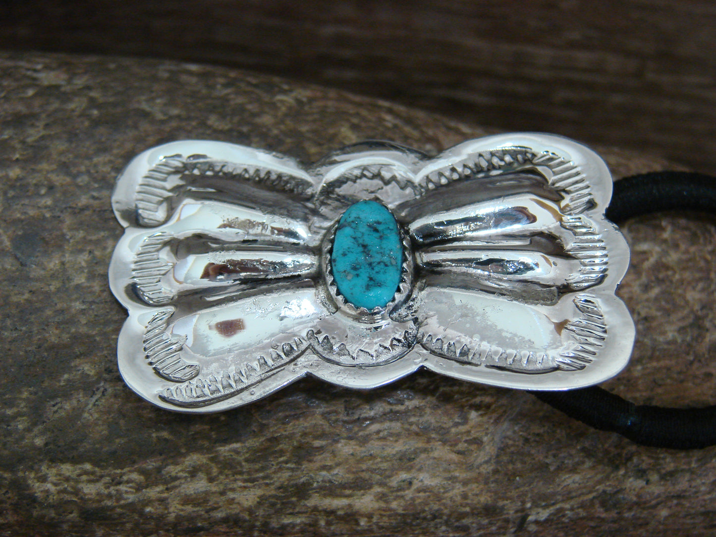 Native American Sterling Silver & Turquoise Concho Hair Tie by Yazzie