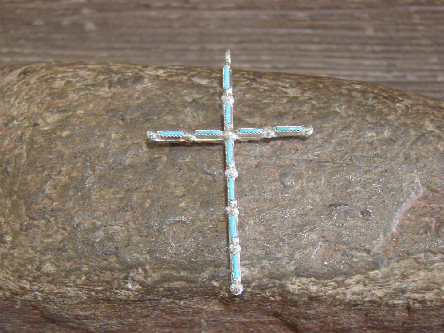 Native American Sterling Silver Reversible Turquoise & Coral Cross Pendant - Laate