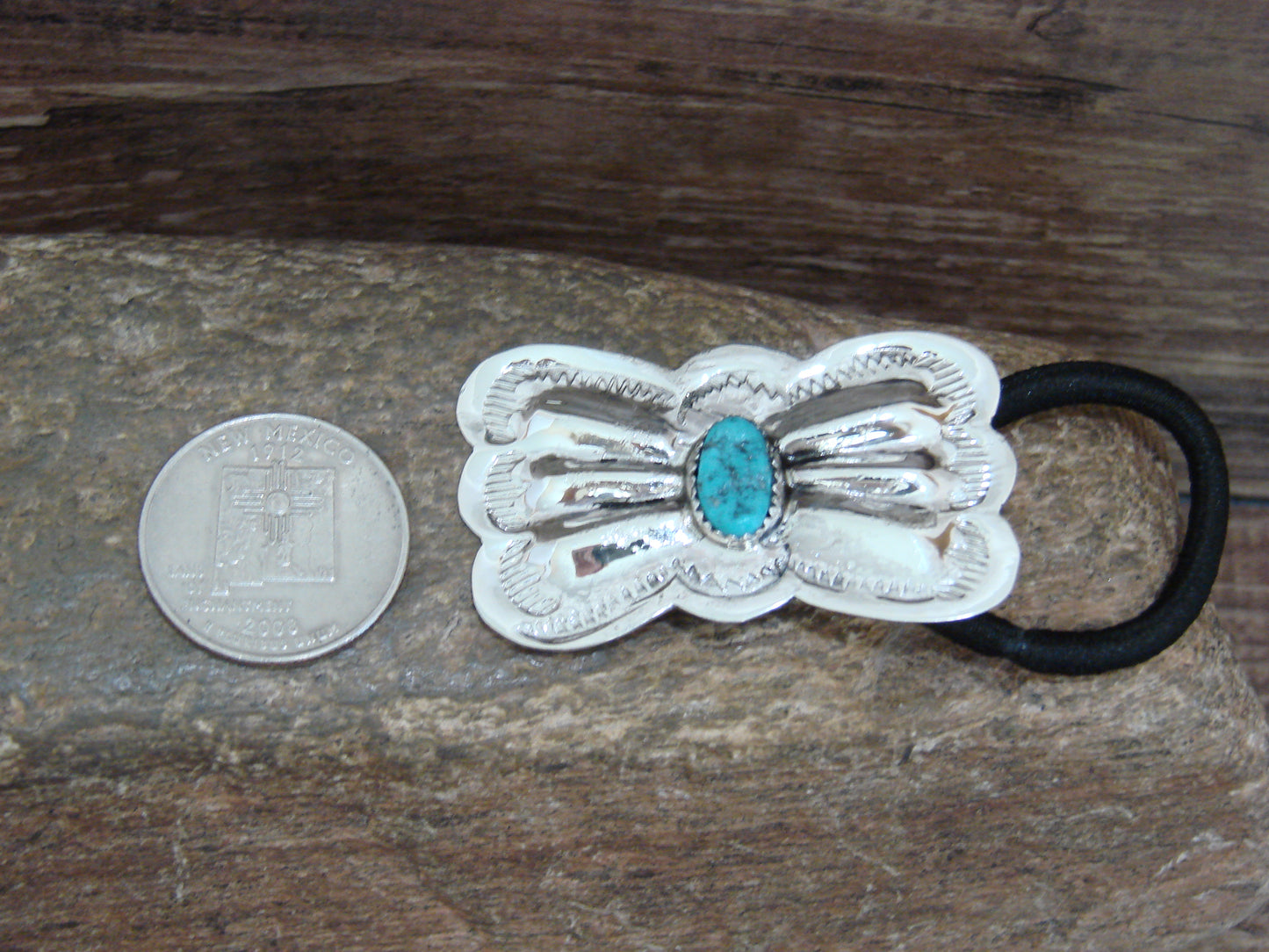 Native American Sterling Silver & Turquoise Concho Hair Tie by Yazzie