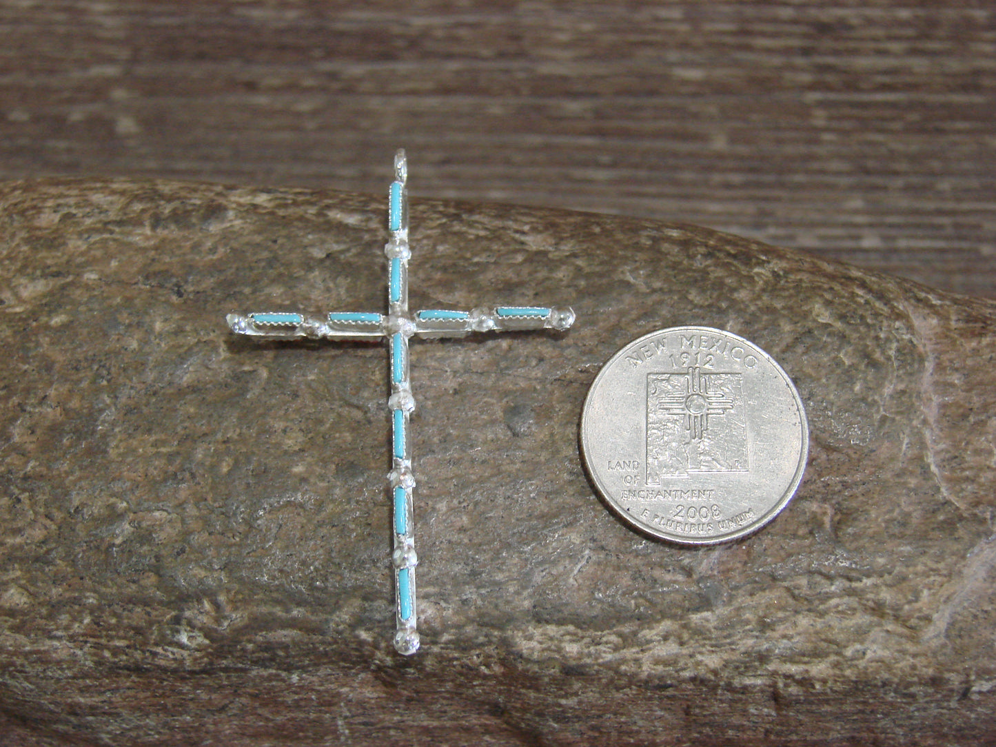 Native American Sterling Silver Reversible Turquoise & Coral Cross Pendant - Laate
