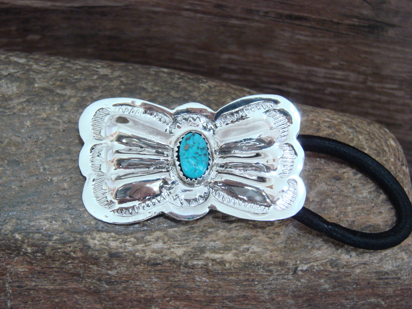 Native American Sterling Silver & Turquoise Concho Hair Tie by Yazzie