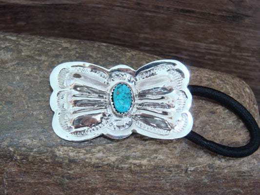 Native American Sterling Silver & Turquoise Concho Hair Tie by Yazzie