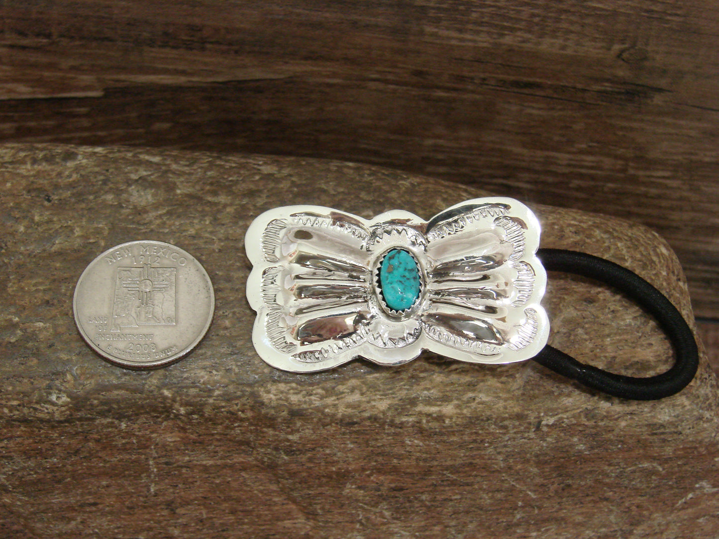 Native American Sterling Silver & Turquoise Concho Hair Tie by Yazzie