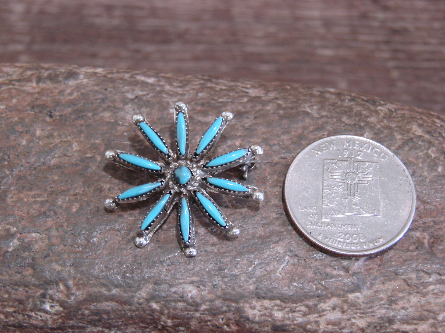 Native American Sterling Silver & Turquoise Cluster Pendant Pin by Kaamasee
