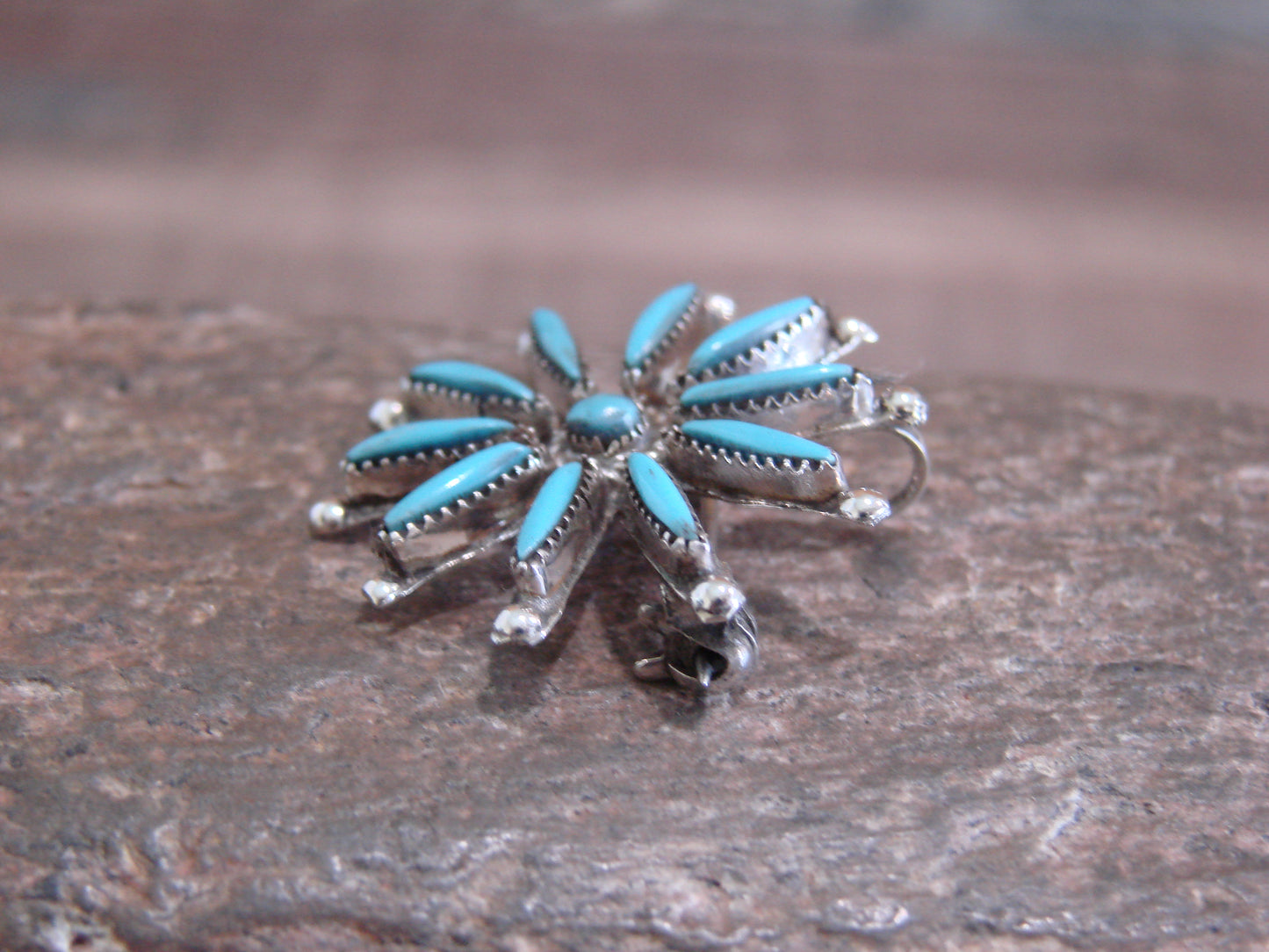Native American Sterling Silver & Turquoise Cluster Pendant Pin by Kaamasee