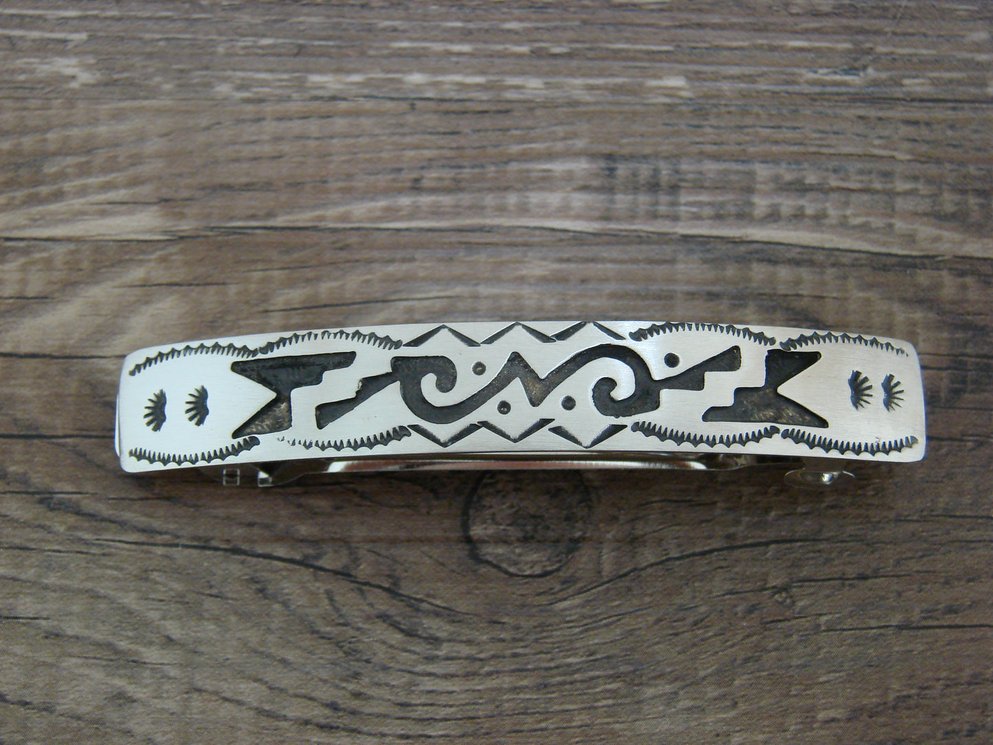 Native American Sterling Silver Hand Stamped Overlay Hair Barrette by Begay