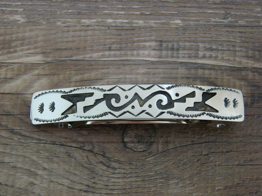 Native American Sterling Silver Hand Stamped Overlay Hair Barrette by Begay