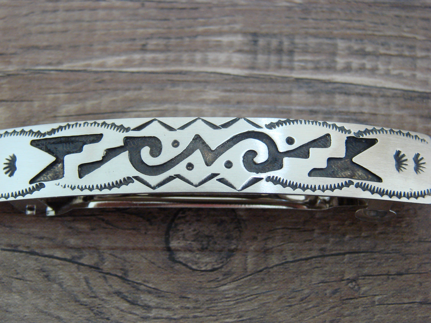 Native American Sterling Silver Hand Stamped Overlay Hair Barrette by Begay
