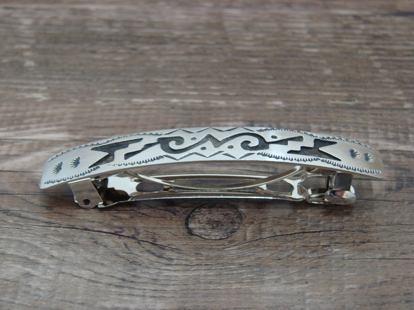 Native American Sterling Silver Hand Stamped Overlay Hair Barrette by Begay