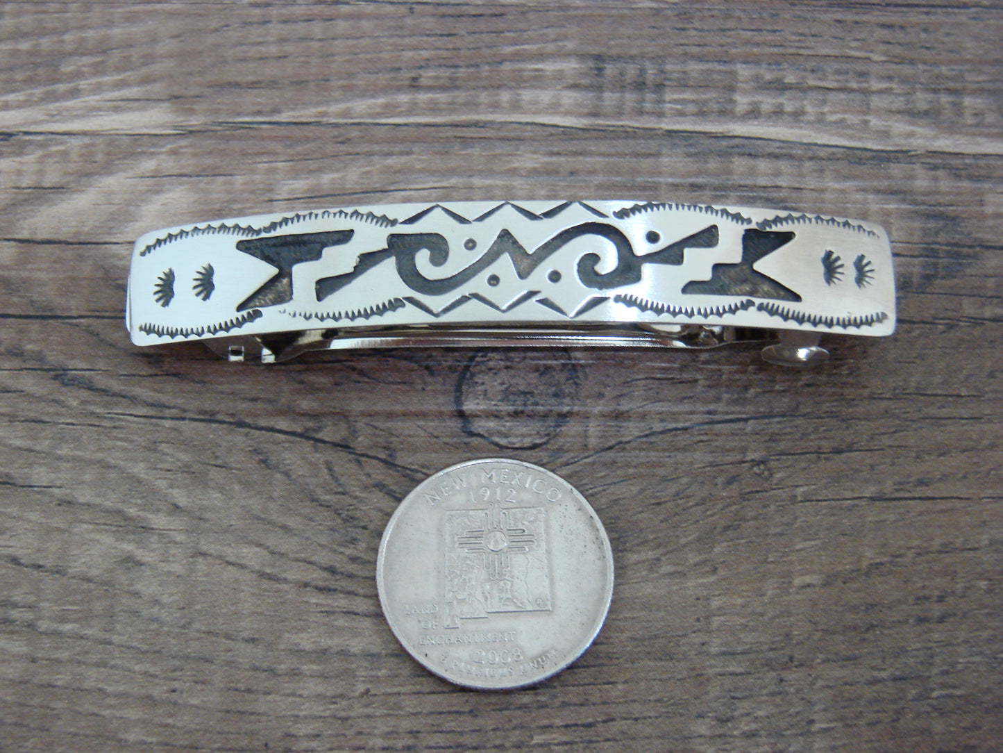 Native American Sterling Silver Hand Stamped Overlay Hair Barrette by Begay