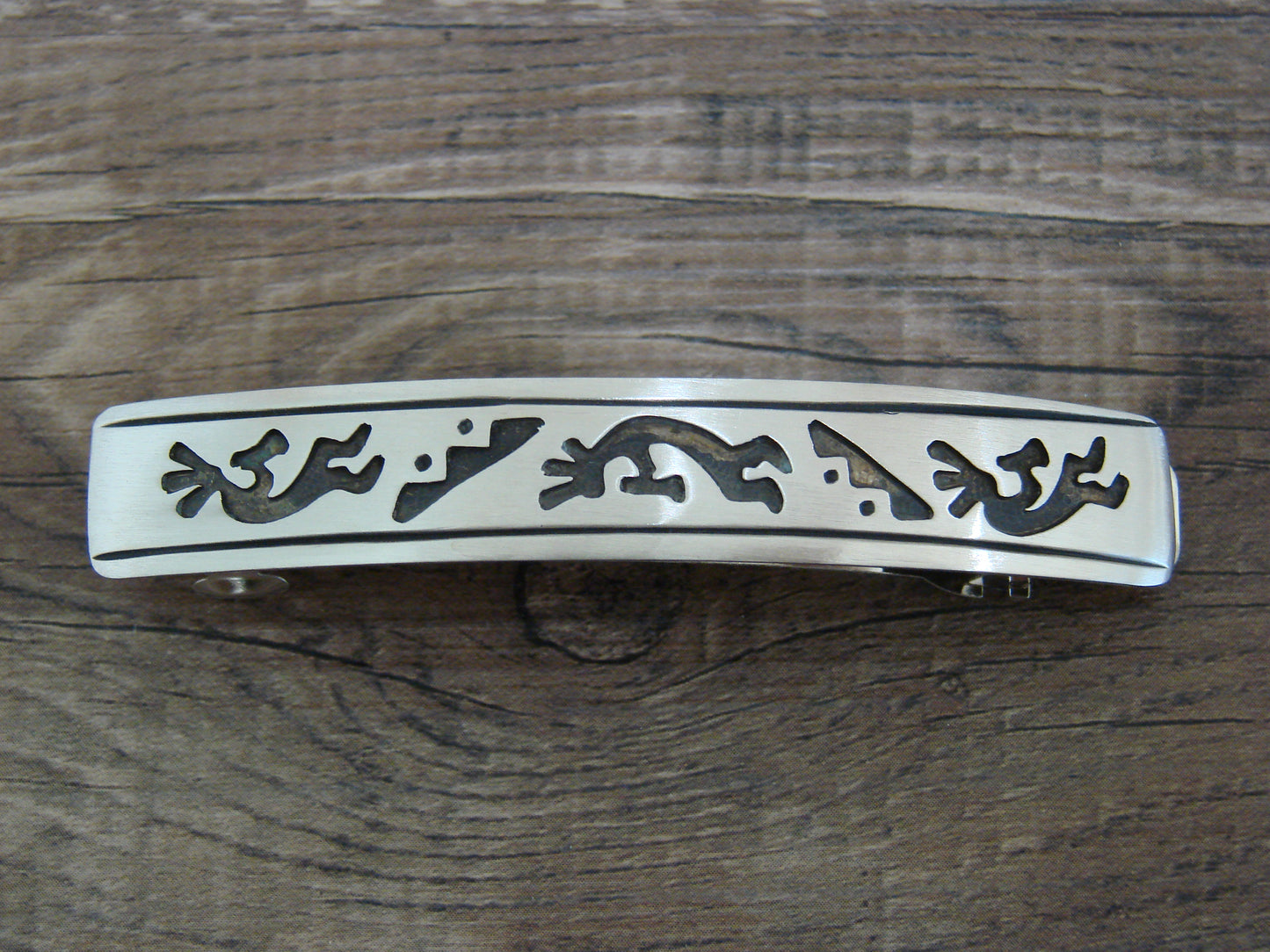 Native American Sterling Silver Hand Stamped Overlay Hair Barrette by Begay