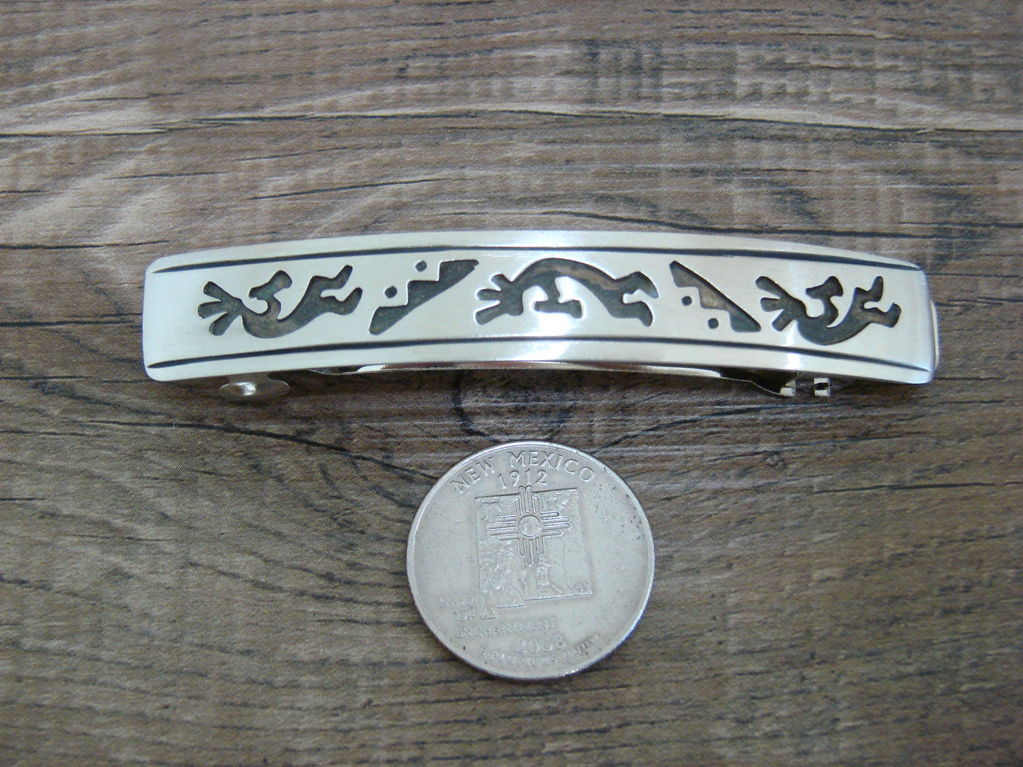 Native American Sterling Silver Hand Stamped Overlay Hair Barrette by Begay