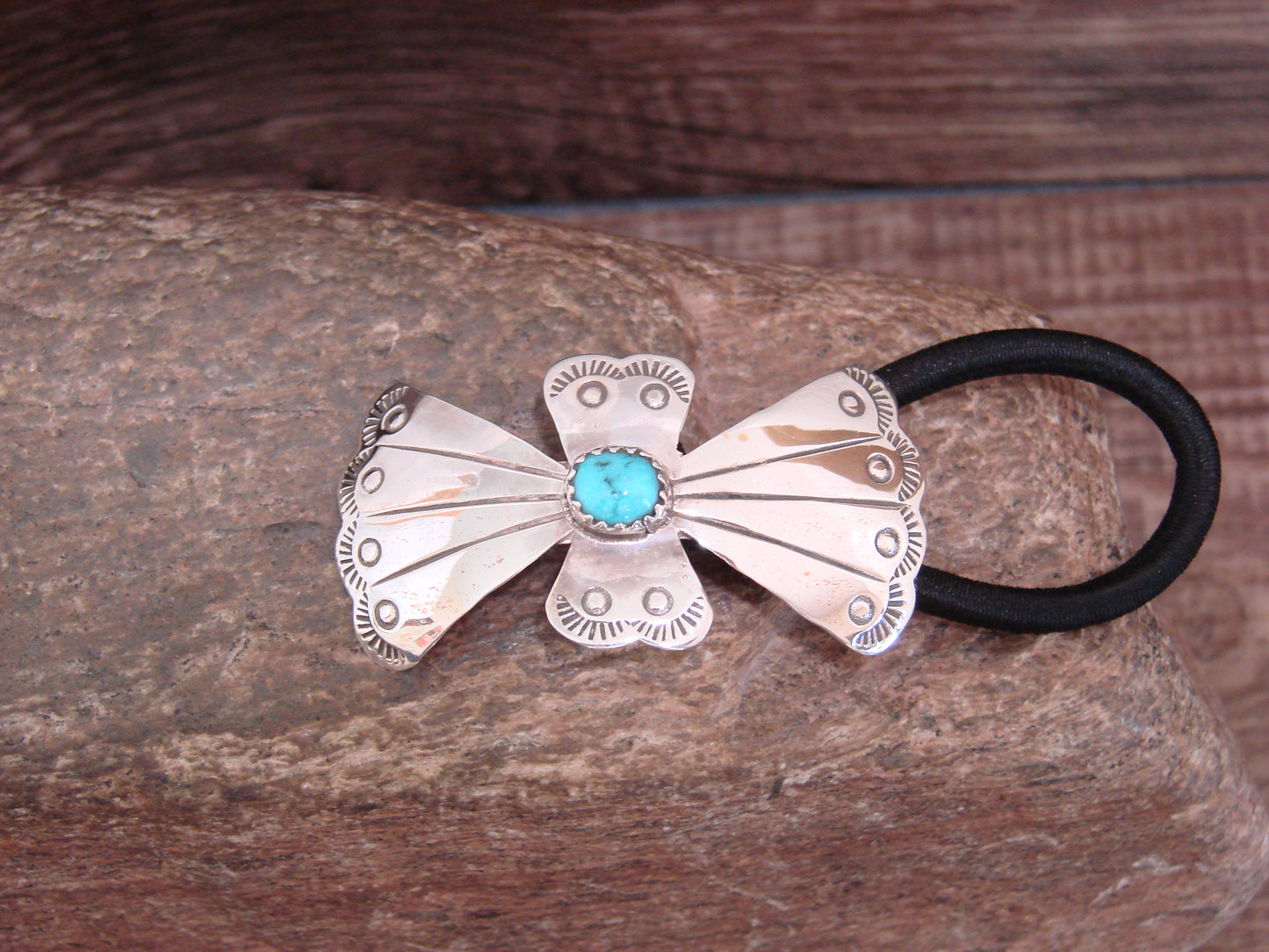 Native American Sterling Silver & Turquoise Concho Hair Tie by Yazzie