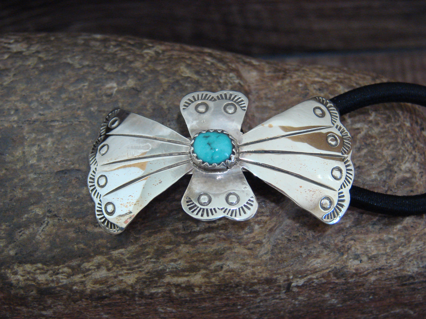 Native American Sterling Silver & Turquoise Concho Hair Tie by Yazzie