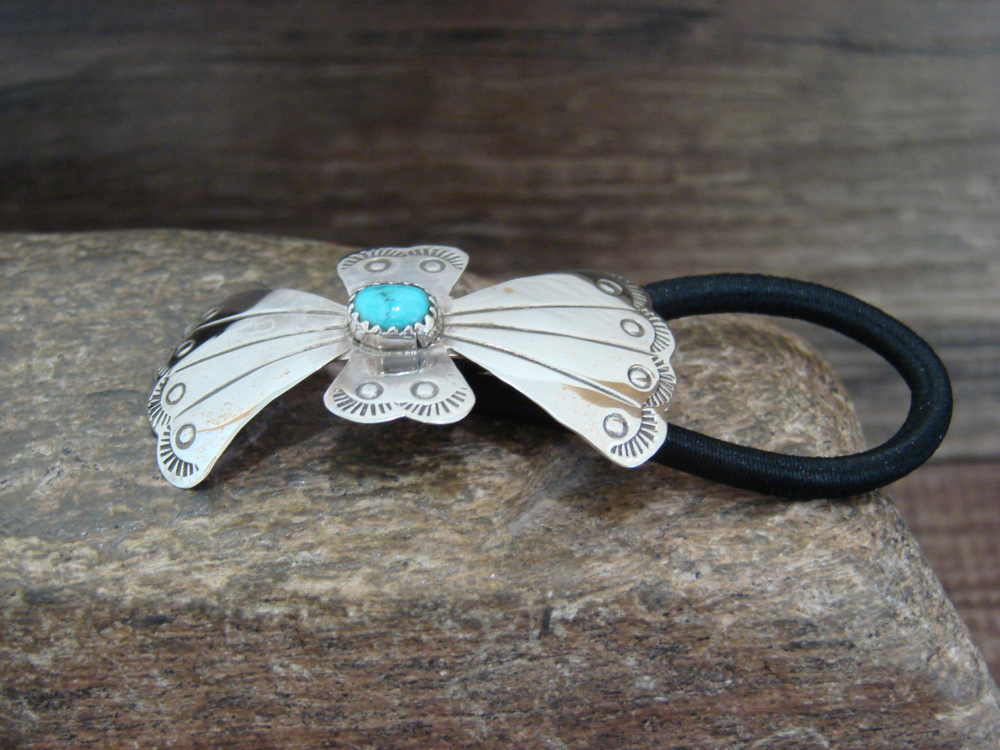 Native American Sterling Silver & Turquoise Concho Hair Tie by Yazzie