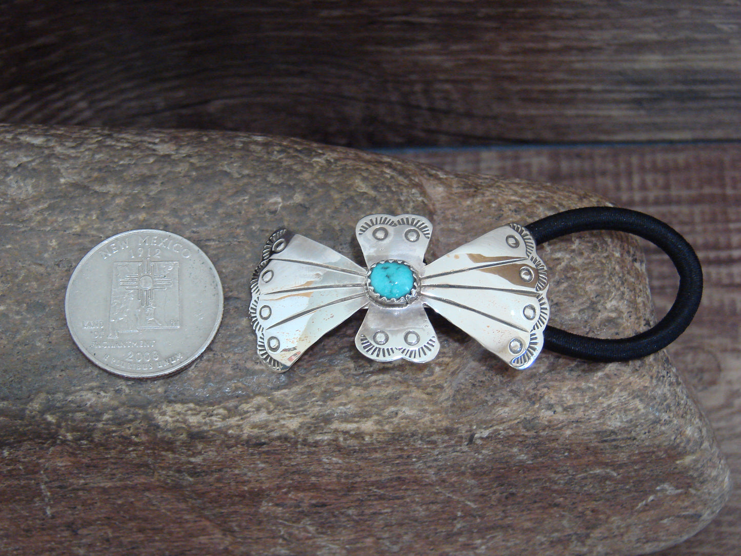 Native American Sterling Silver & Turquoise Concho Hair Tie by Yazzie