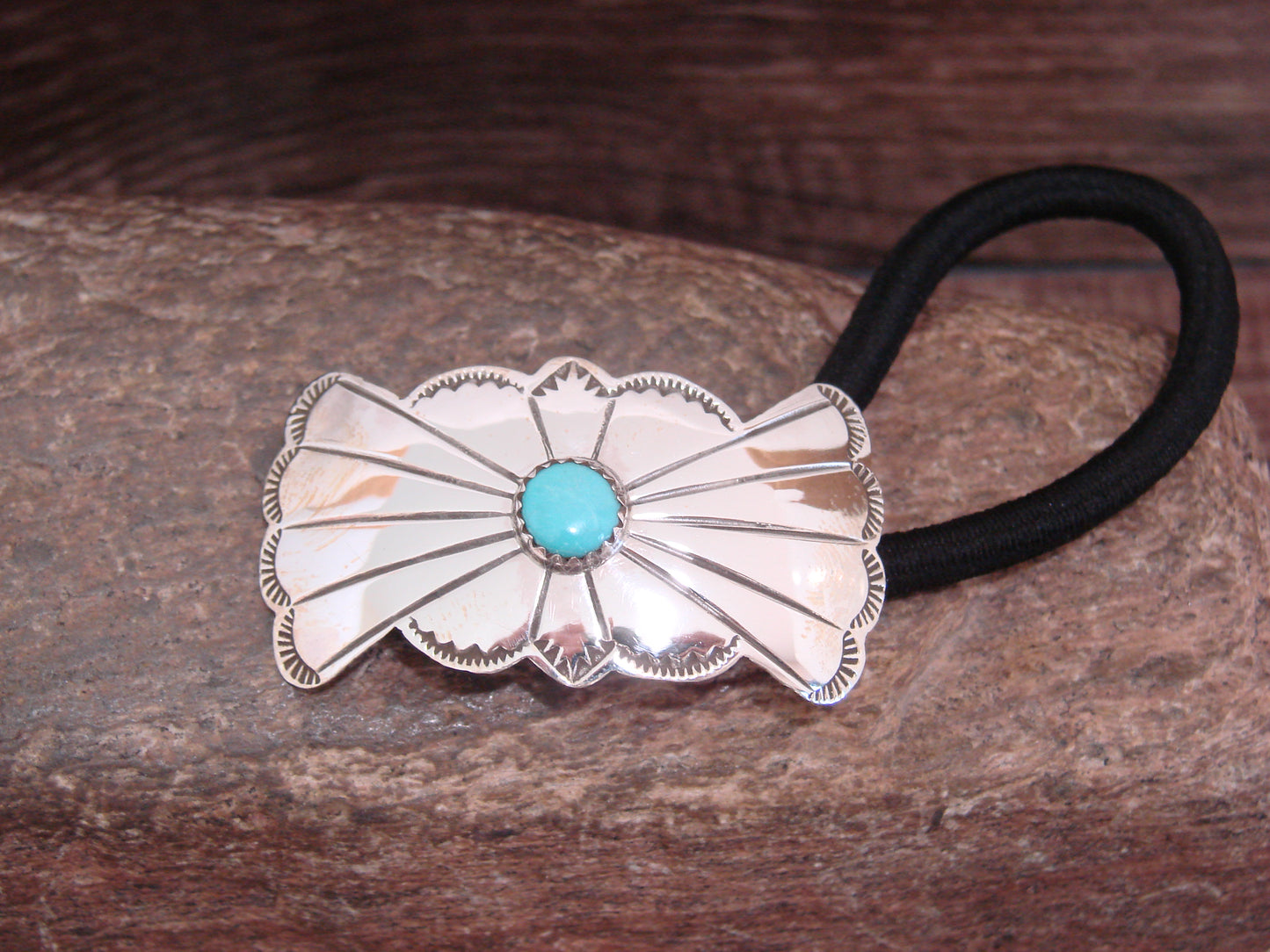 Native American Sterling Silver & Turquoise Concho Hair Tie by Yazzie