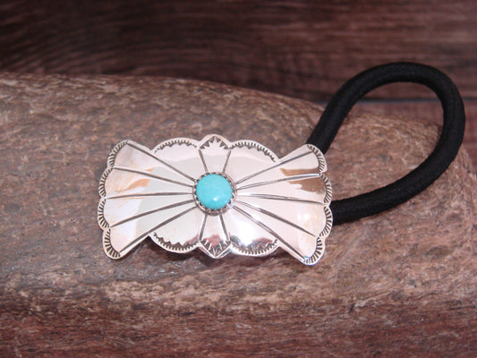 Native American Sterling Silver & Turquoise Concho Hair Tie by Yazzie