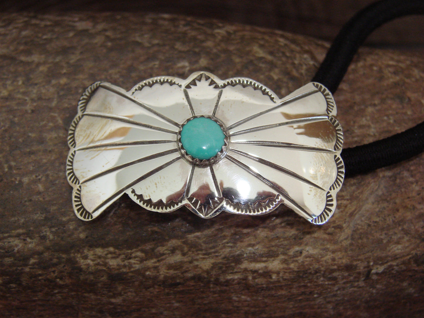 Native American Sterling Silver & Turquoise Concho Hair Tie by Yazzie