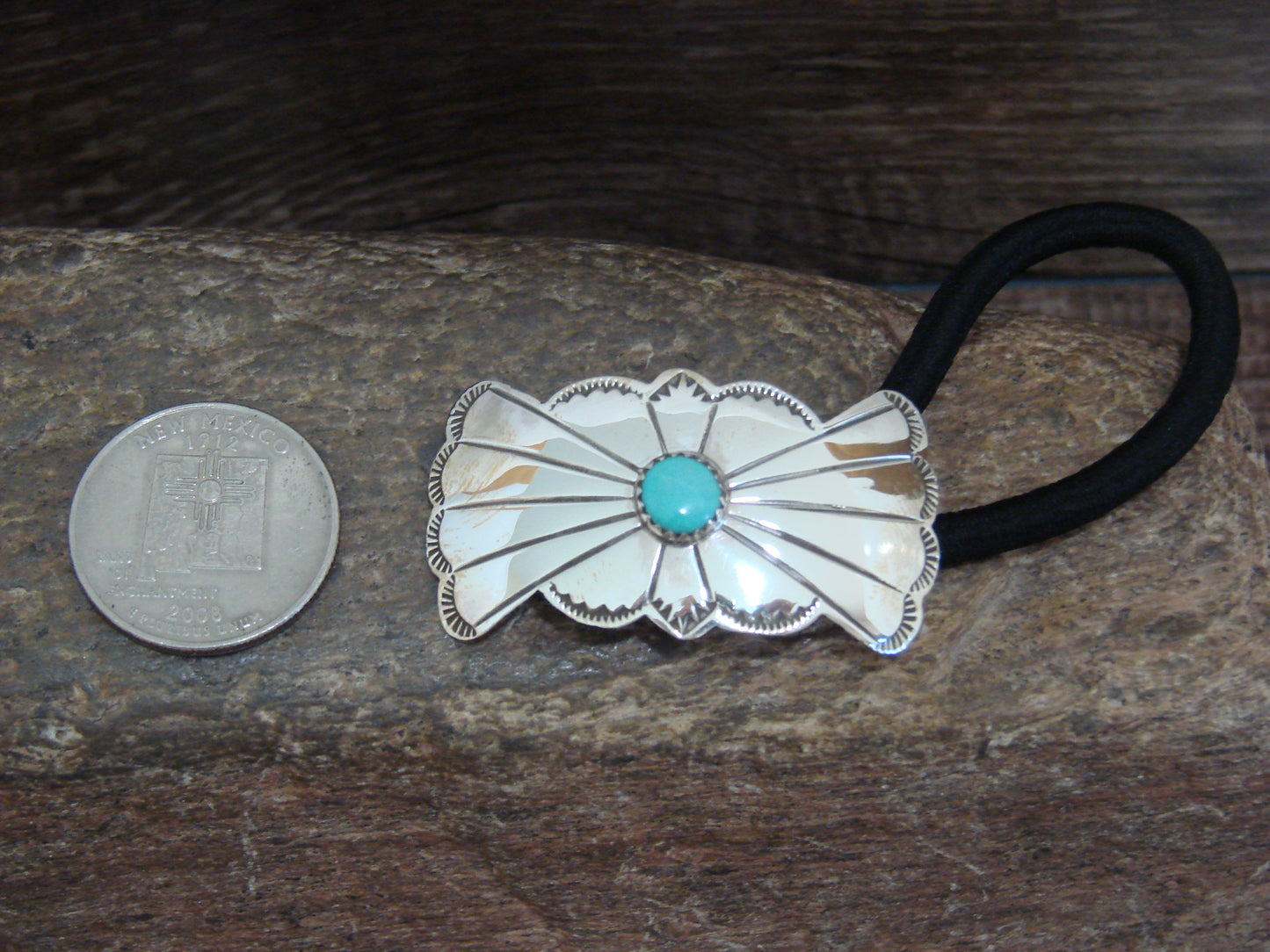 Native American Sterling Silver & Turquoise Concho Hair Tie by Yazzie