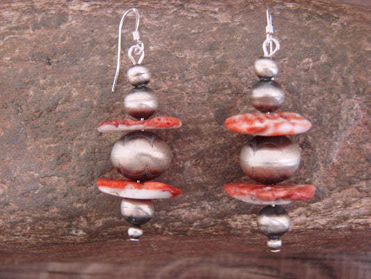Native American Navajo Pearl & Spiny Oyster Dangle Earrings by Coriz