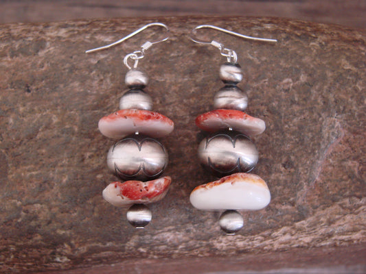 Native American Navajo Pearl & Spiny Oyster Dangle Earrings by Coriz