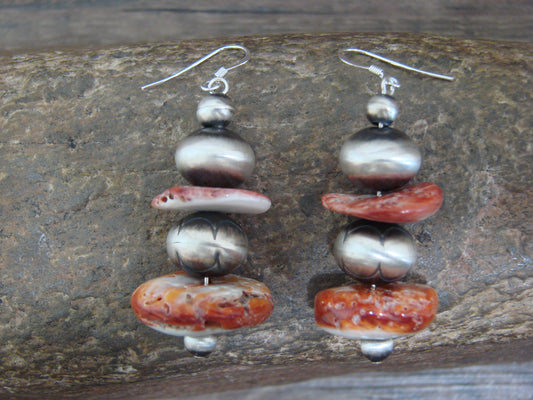 Native American Navajo Pearl & Spiny Oyster Dangle Earrings by Coriz