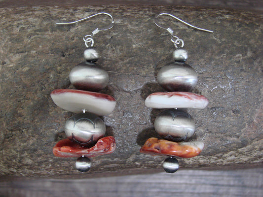 Native American Navajo Pearl & Spiny Oyster Dangle Earrings by Coriz