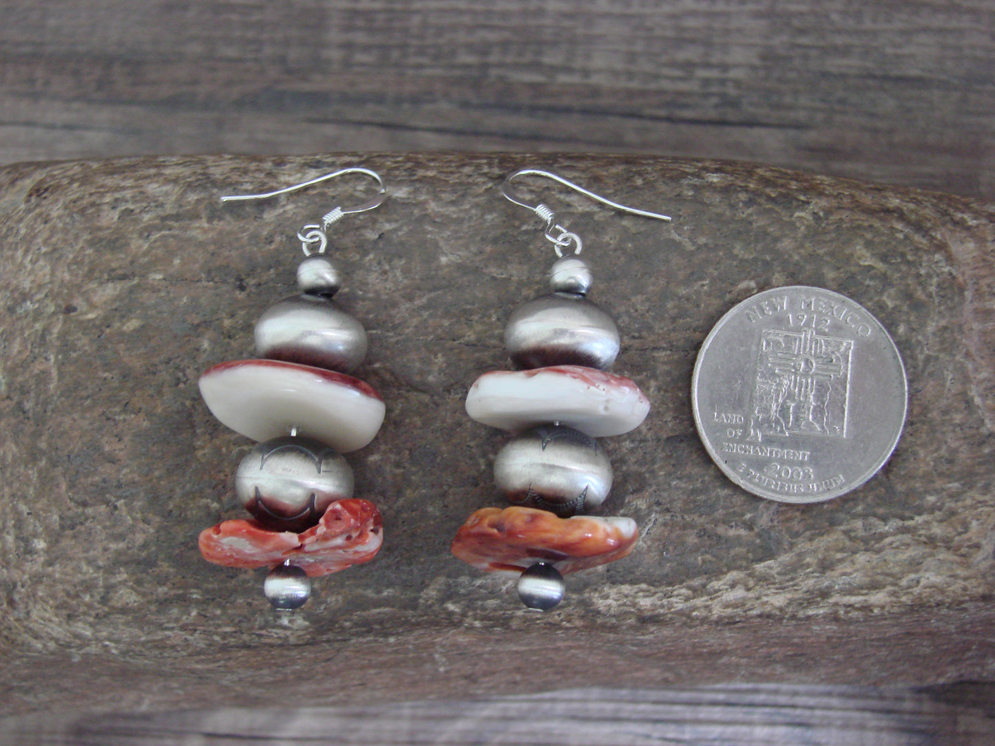 Native American Navajo Pearl & Spiny Oyster Dangle Earrings by Coriz