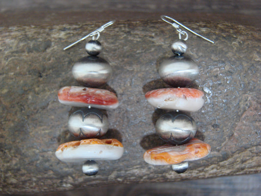 Native American Navajo Pearl & Spiny Oyster Dangle Earrings by Coriz