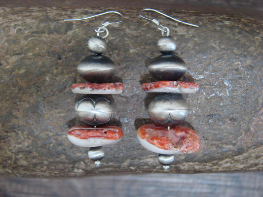 Native American Navajo Pearl & Spiny Oyster Dangle Earrings by Coriz