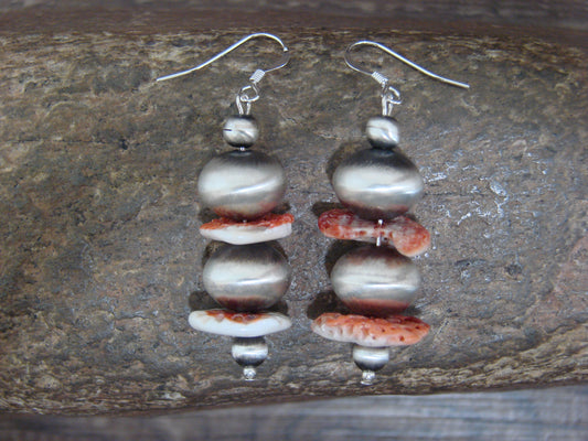 Native American Navajo Pearl & Spiny Oyster Dangle Earrings by Coriz